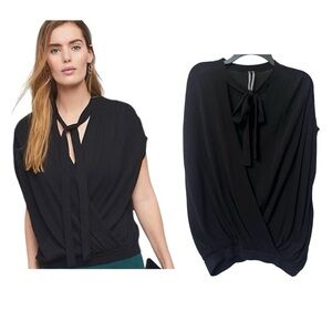 Anthropologie Rambuteau Black Knit Sleeveless Wrap Sweater Neck Tie Size XL